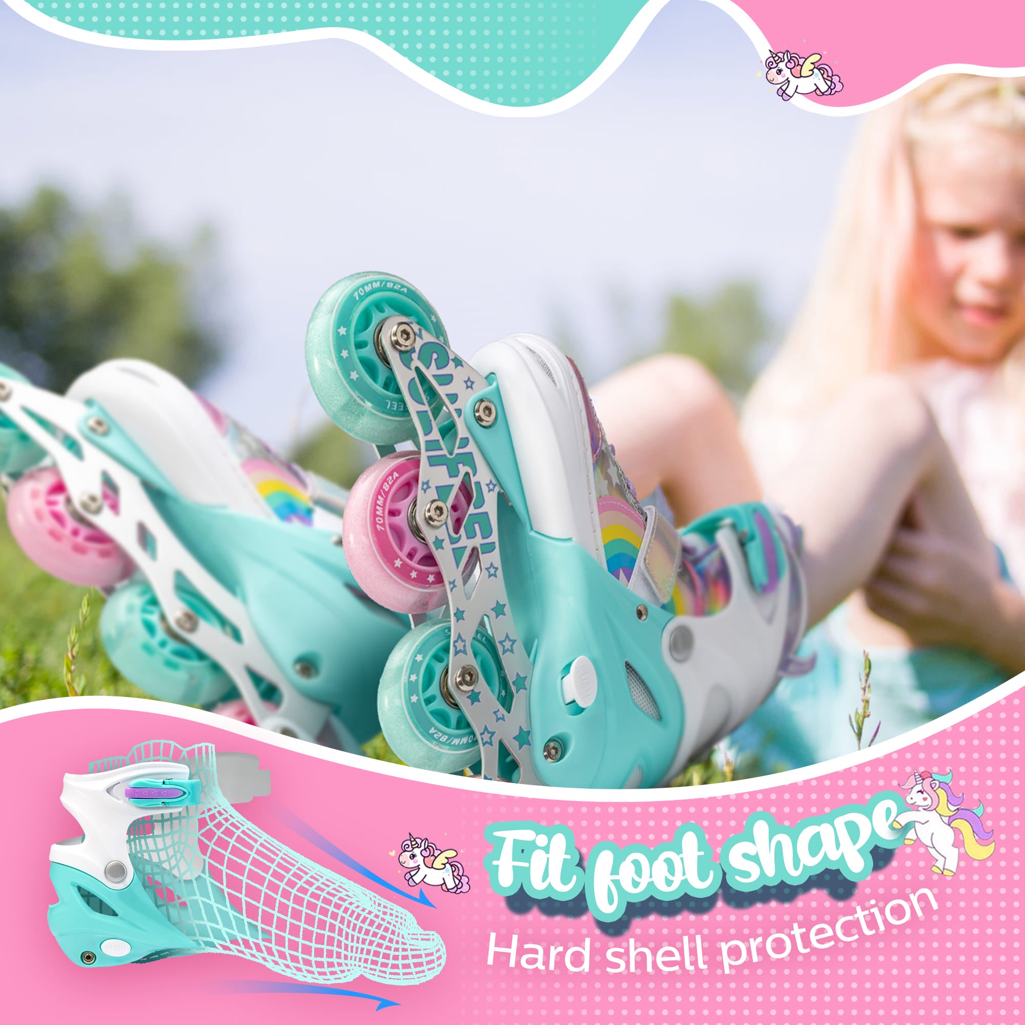 SULIFEEL Inline Skates for Girls Boys, Adjustable Light up Wheels Skates for Kids Beginner