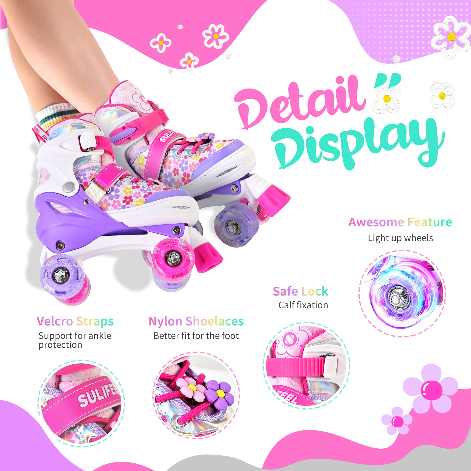 SULIFEEL Adjustable Light up Roller Skates for Girls Boys for Kids