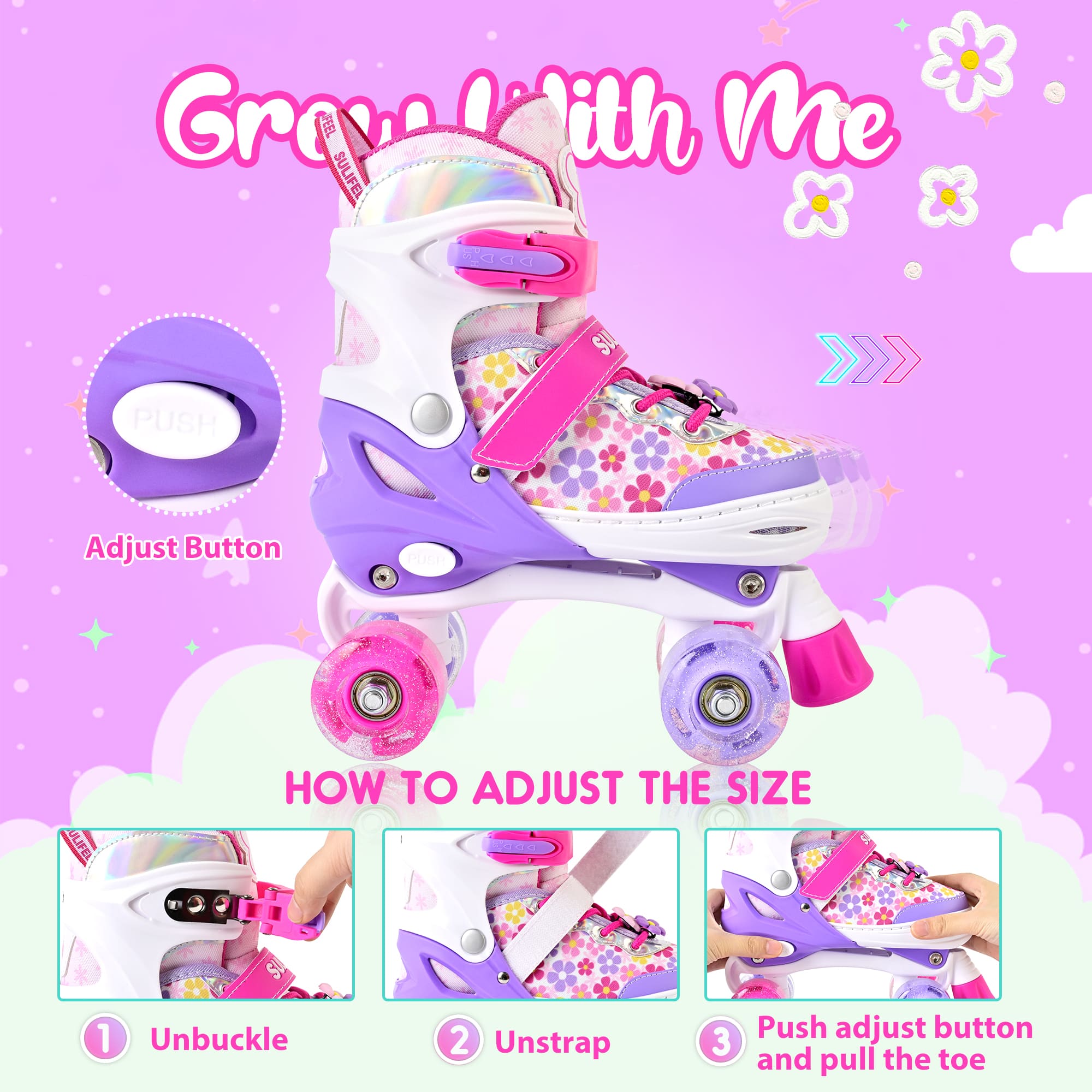 SULIFEEL Adjustable Light up Roller Skates for Girls Boys for Kids