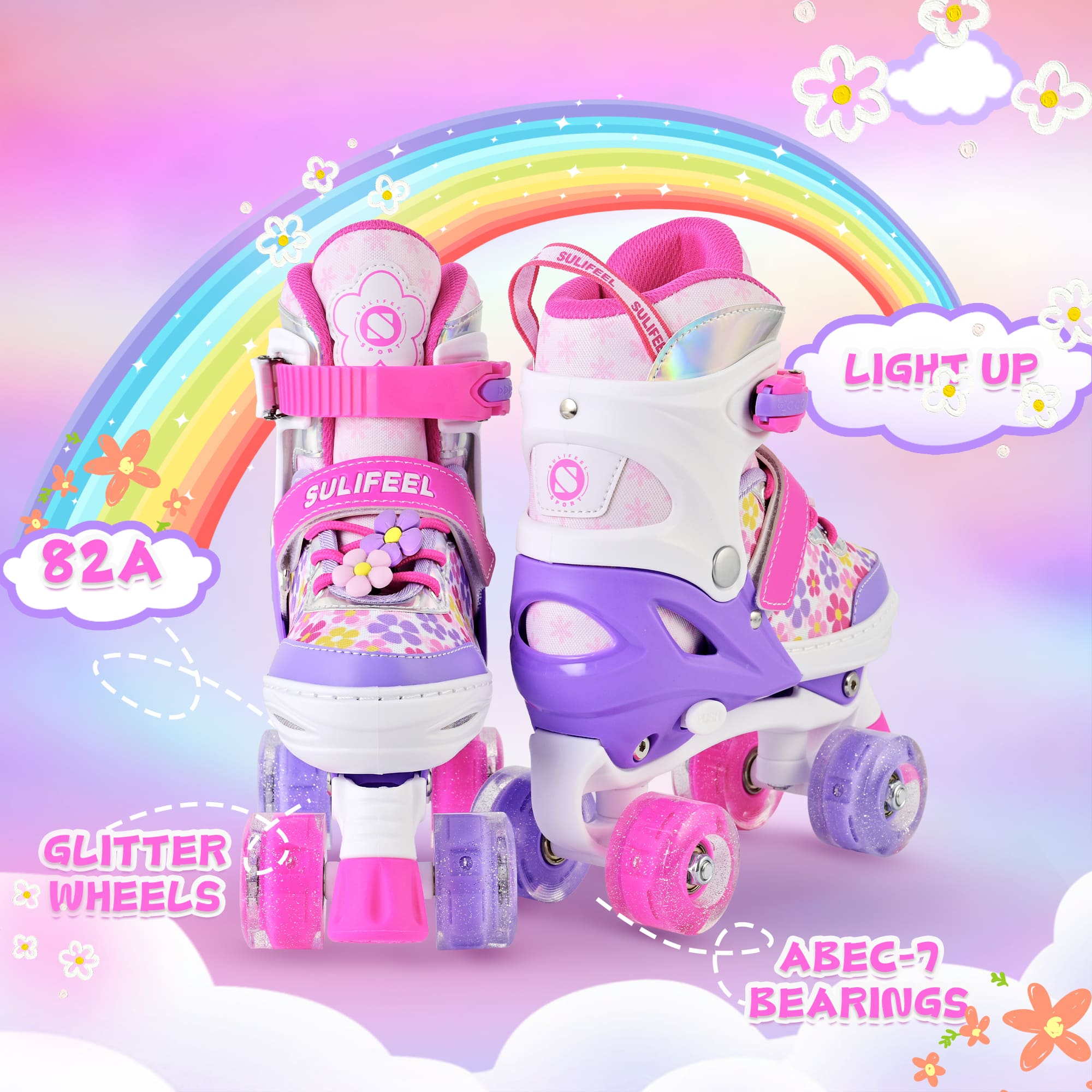SULIFEEL Adjustable Light up Roller Skates for Girls Boys for Kids